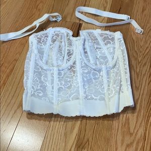 Goddess White Lace Strapless Bustier Bra 34DD